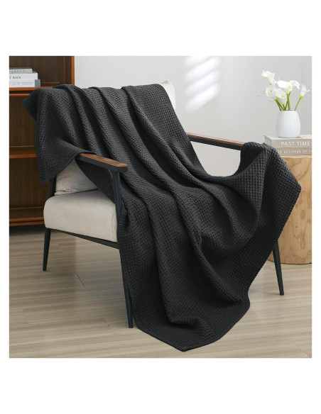 Manta Waffle de Algodón 100% PHF 127x152 cm Negra - Suave y Ligera
