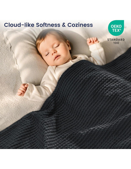 Manta Waffle de Algodón 100% PHF 127x152 cm Negra - Suave y Ligera