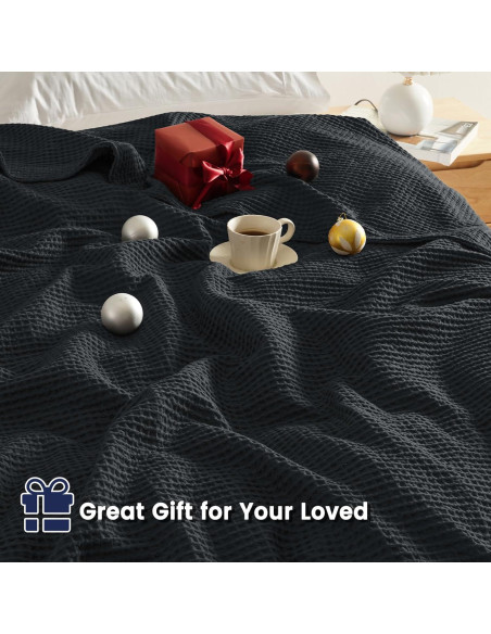 Manta Waffle de Algodón 100% PHF 127x152 cm Negra - Suave y Ligera