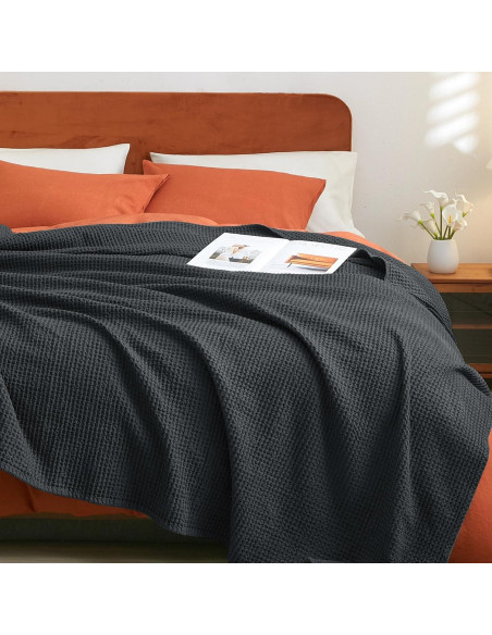 Manta Waffle de Algodón 100% PHF 127x152 cm Negra - Suave y Ligera