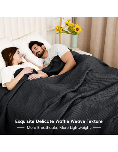 Manta Waffle de Algodón 100% PHF 127x152 cm Negra - Suave y Ligera