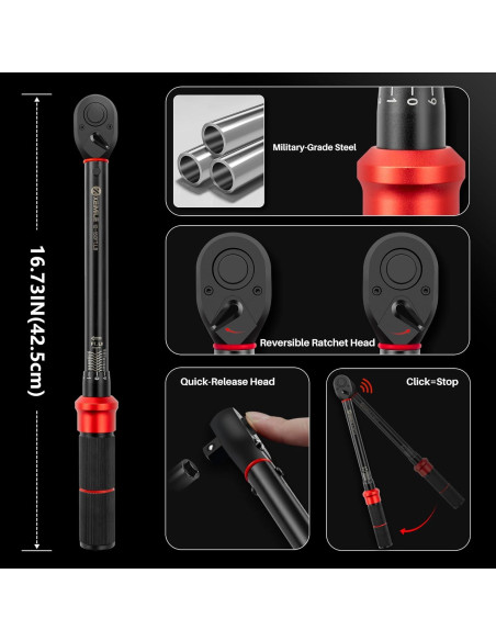 Llave de Torque XEIMILE 1/2" 10-150 Ft-Lb (13.6-203.4 Nm) Ajustable