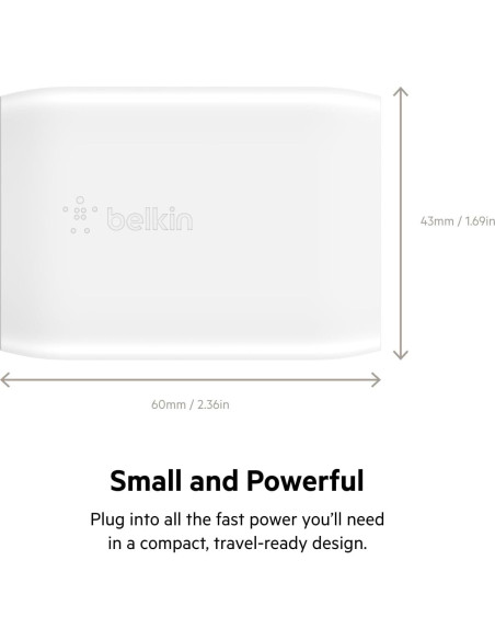 Cargador USB-C Belkin 30W Carga Rápida para iPhone y Samsung