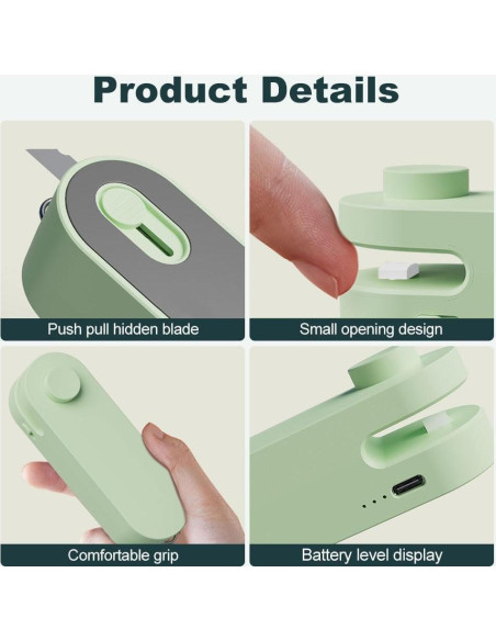 Mini Sello de Bolsas Genérico 2 en 1 Recargable USB-C Verde