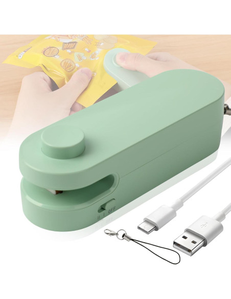 Mini Sello de Bolsas Genérico 2 en 1 Recargable USB-C Verde