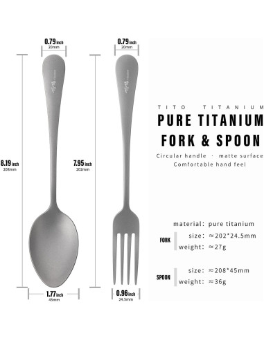 Juego de Cubiertos de Titanio TiTo - Tenedor y Cuchara 2 Pcs