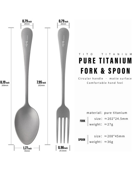 Juego de Cubiertos de Titanio TiTo - Tenedor y Cuchara 2 Pcs