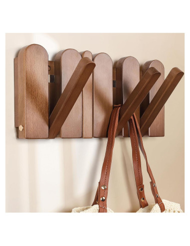 Perchero de Madera KYIAANY 4 Ganchos Pared 30x15 cm