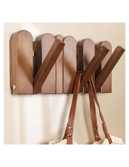 Perchero de Madera KYIAANY 4 Ganchos Pared 30x15 cm