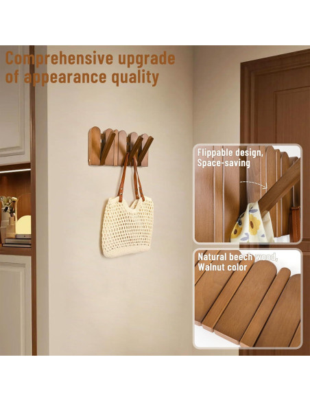Perchero de Madera KYIAANY 4 Ganchos Pared 30x15 cm