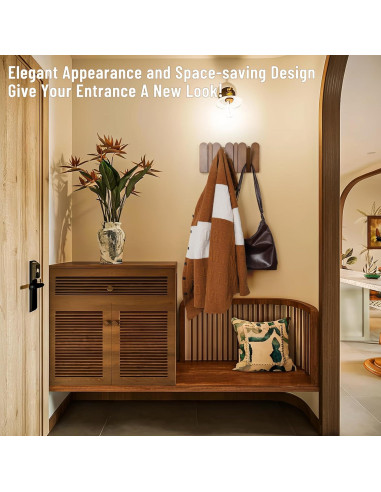 Perchero de Madera KYIAANY 4 Ganchos Pared 30x15 cm