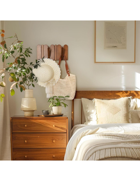 Perchero de Madera KYIAANY 4 Ganchos Pared 30x15 cm