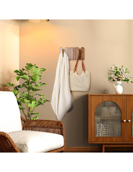 Perchero de Madera KYIAANY 4 Ganchos Pared 30x15 cm