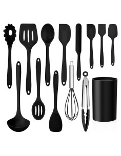 Juego de Utensilios de Cocina LIANYU 14 Piezas Silicona Negra