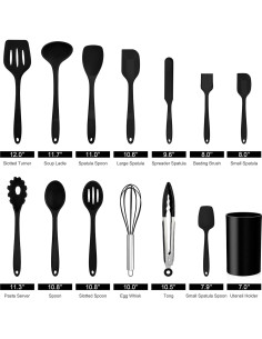 Juego de Utensilios de Cocina LIANYU 14 Piezas Silicona Negra 2