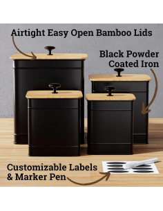 Juego de 4 Tarros de Cocina Herméticos HB Design Co. Negros 2