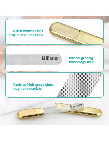 Lima de Uñas de Vidrio MiDenso con Estuche - 14 cm - Oro y Negro