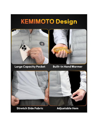 Chaleco Térmico KEMIMOTO para Hombres, Batería 10000mAh, Gris