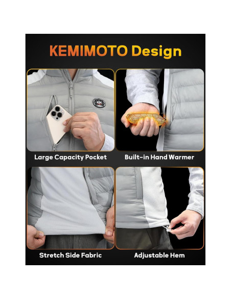 Chaleco Térmico KEMIMOTO para Hombres, Batería 10000mAh, Gris