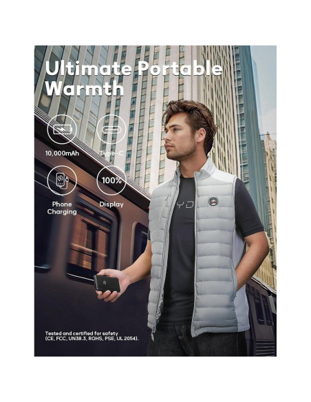 Chaleco Térmico KEMIMOTO para Hombres, Batería 10000mAh, Gris
