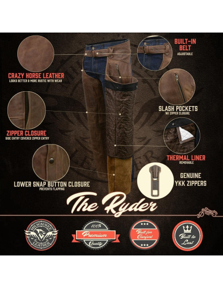 Chaps de Cuero Milwaukee MLM5518 para Hombre Marrón Térmicos