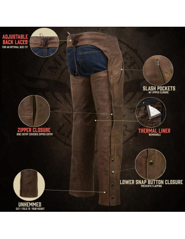 Chaps de Cuero Milwaukee MLM5518 para Hombre Marrón Térmicos