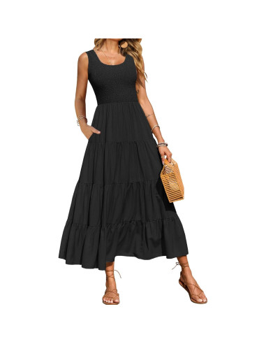 Vestido Maxi de Playa para Mujeres CzzzyL Sin Mangas con Bolsillos