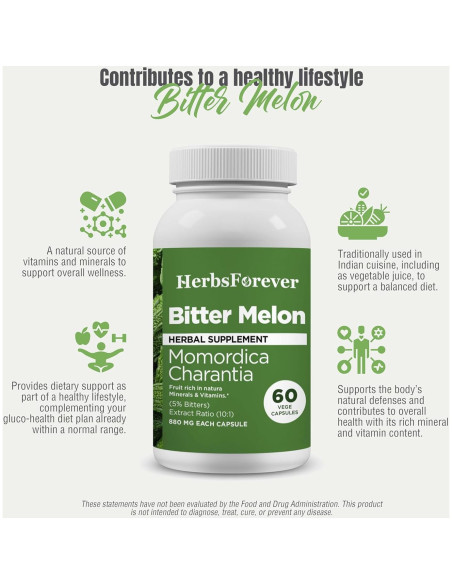 Cápsulas de Melón Amargo Herbsforever 60 Unidades 800 Mg
