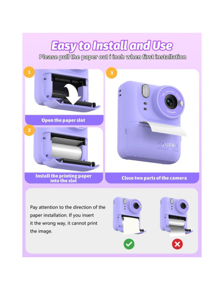 Cámara Instantánea para Niños Teslahero Púrpura 48MP HD