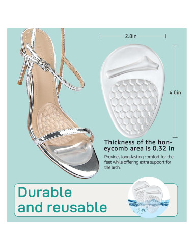 Almohadillas Metatarsales HiRui para Mujeres - 2 Pares Transparentes