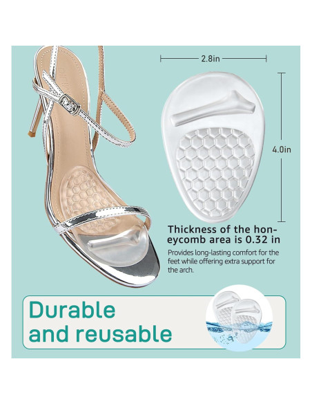 Almohadillas Metatarsales HiRui para Mujeres - 2 Pares Transparentes