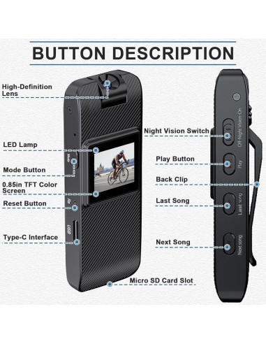 Cámara Corporal GXSSTO HD 1080P con Pantalla y SD 32GB