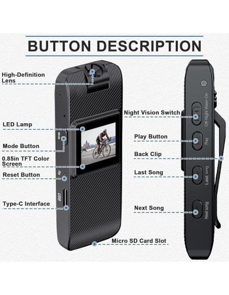 Cámara Corporal GXSSTO HD 1080P con Pantalla y SD 32GB