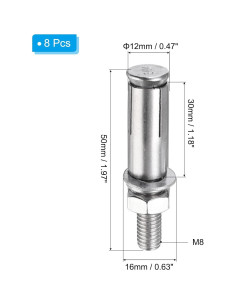 Tornillos de Expansión PATIKIL M8 x 50mm Acero Inoxidable 8Pcs 2