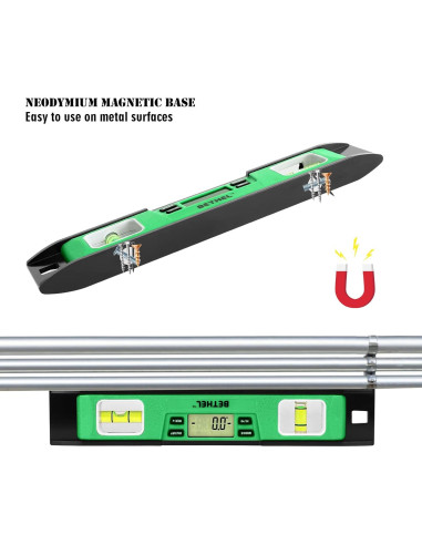 Nivel Digital Bethel Torpedo 25.4 cm IP54 Magnético Verde