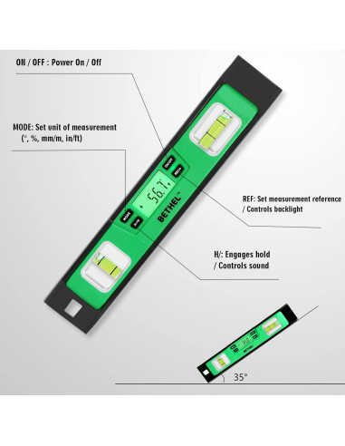 Nivel Digital Bethel Torpedo 25.4 cm IP54 Magnético Verde