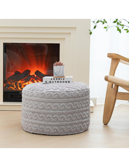 Pouf Redondo Asuprui Puff Ottoman 51x31 cm Gris Claro