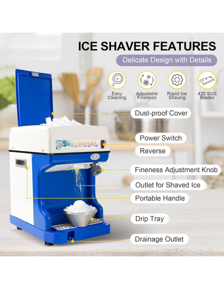 Máquina de Hielo Raspado OKF WF-A188 250W 120kg/h para Conos de Nieve