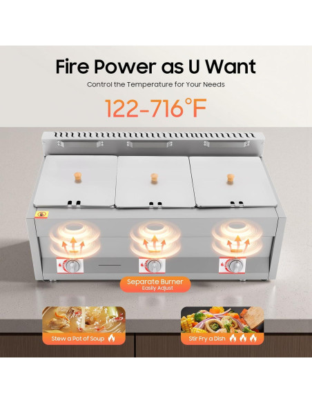 Freidora de Gas Comercial LLHZGAO 3 Ollas 10L Acero Inoxidable