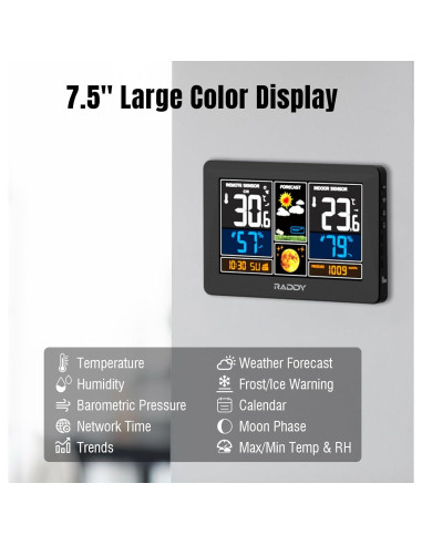 Estación Meteorológica Wi-Fi Raddy N75 Pantalla 19.05 cm