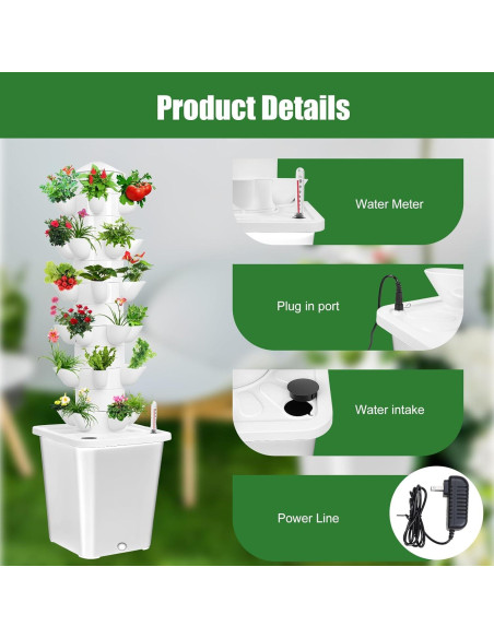 Torre Hidropónica Vertical iondelce para 30 Plantas 10L Blanca