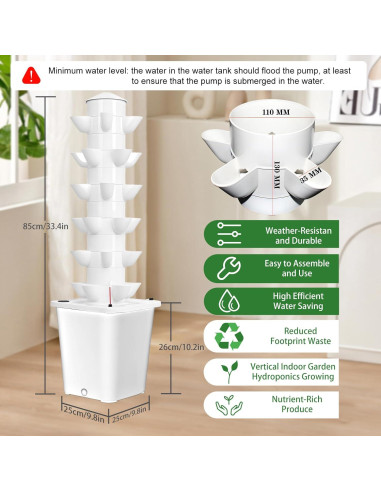 Torre Hidropónica Vertical iondelce para 30 Plantas 10L Blanca