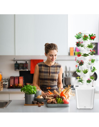 Torre Hidropónica Vertical iondelce para 30 Plantas 10L Blanca