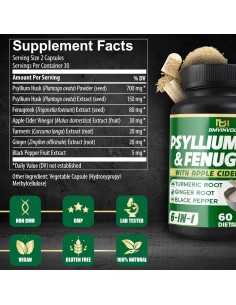 Suplemento de fibra BMVINVOL con psyllium y fenogreco - 60 cápsulas 2
