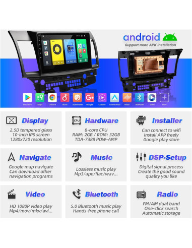 Radio Android 10" SizxNanv para Lancer 2008-2017 Bluetooth GPS