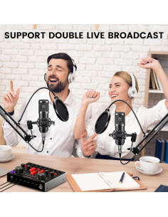Kit de Podcast BRVOMUSSY para 2 Personas con Micrófonos y Mezclador 2