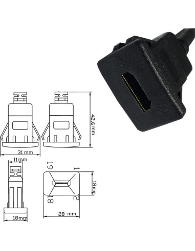 Cable HDMI Macho a Hembra Qaoquda 1M Montaje Flush Cuadrado