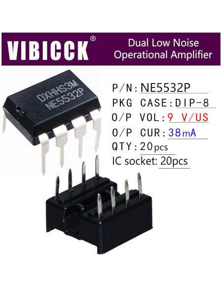 20 Amplificadores Operacionales NE5532P + 20 Zócalos DIP-8