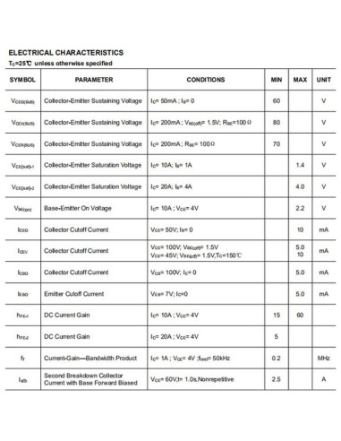 Transistor NPN 2N3772 YEGAFE 150W 20A Amplificador