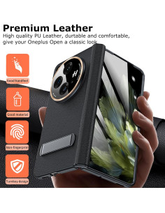 Funda de Cuero para OnePlus Open YQODSZ con Soporte Negro 2